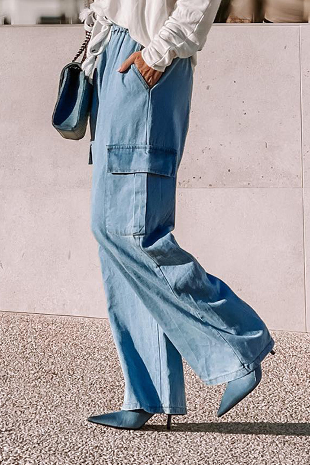 High Waist Cargo Wide Leg Jeans