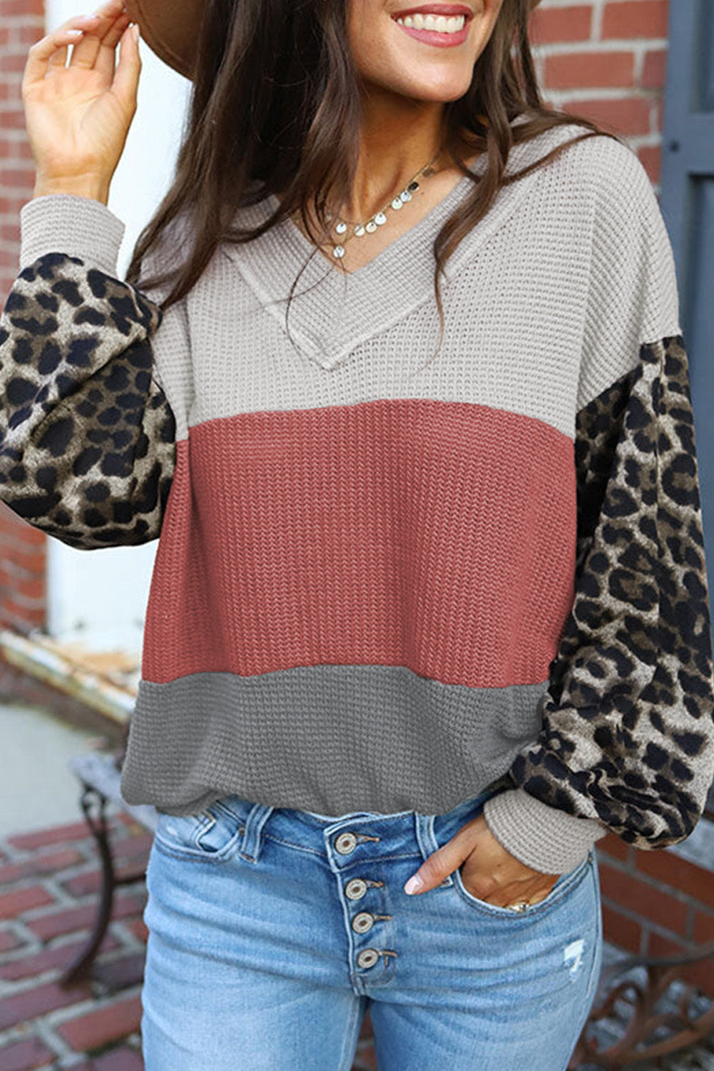 Wild Leopard Sleeve Waffle Top