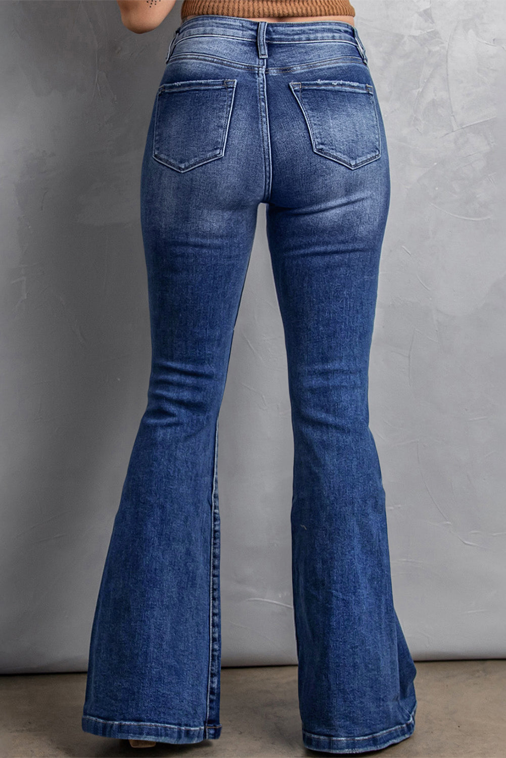 Dark Blue Washed Flare Jeans