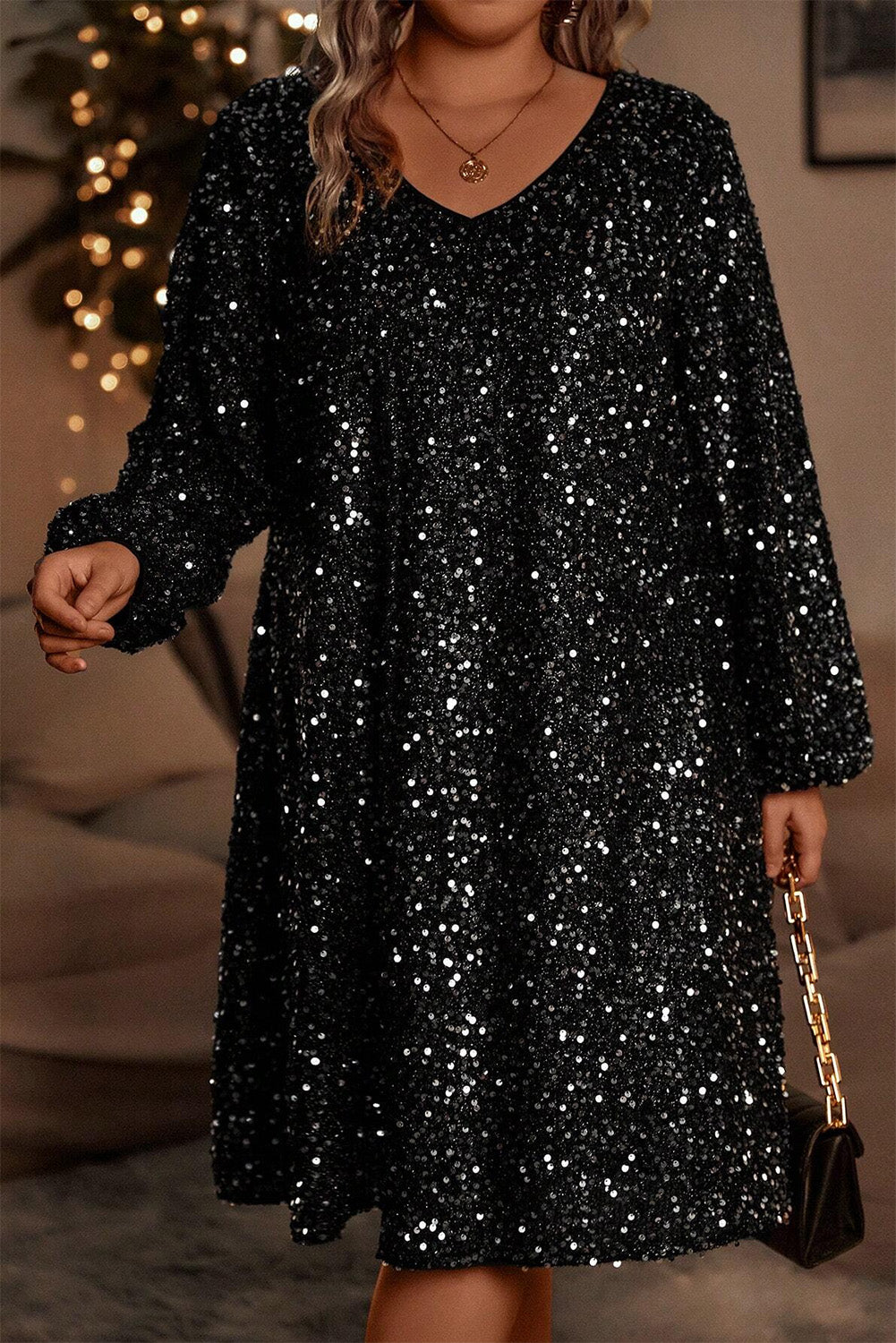 V Neck Sequin Dress