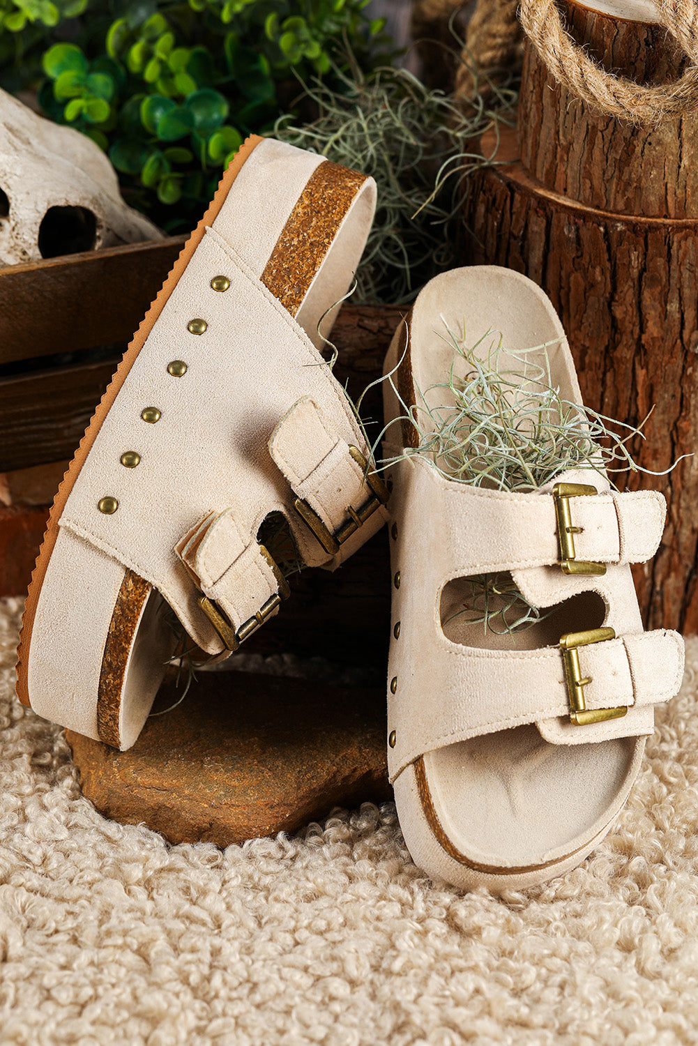 Suede Buckle Sandal Slippers