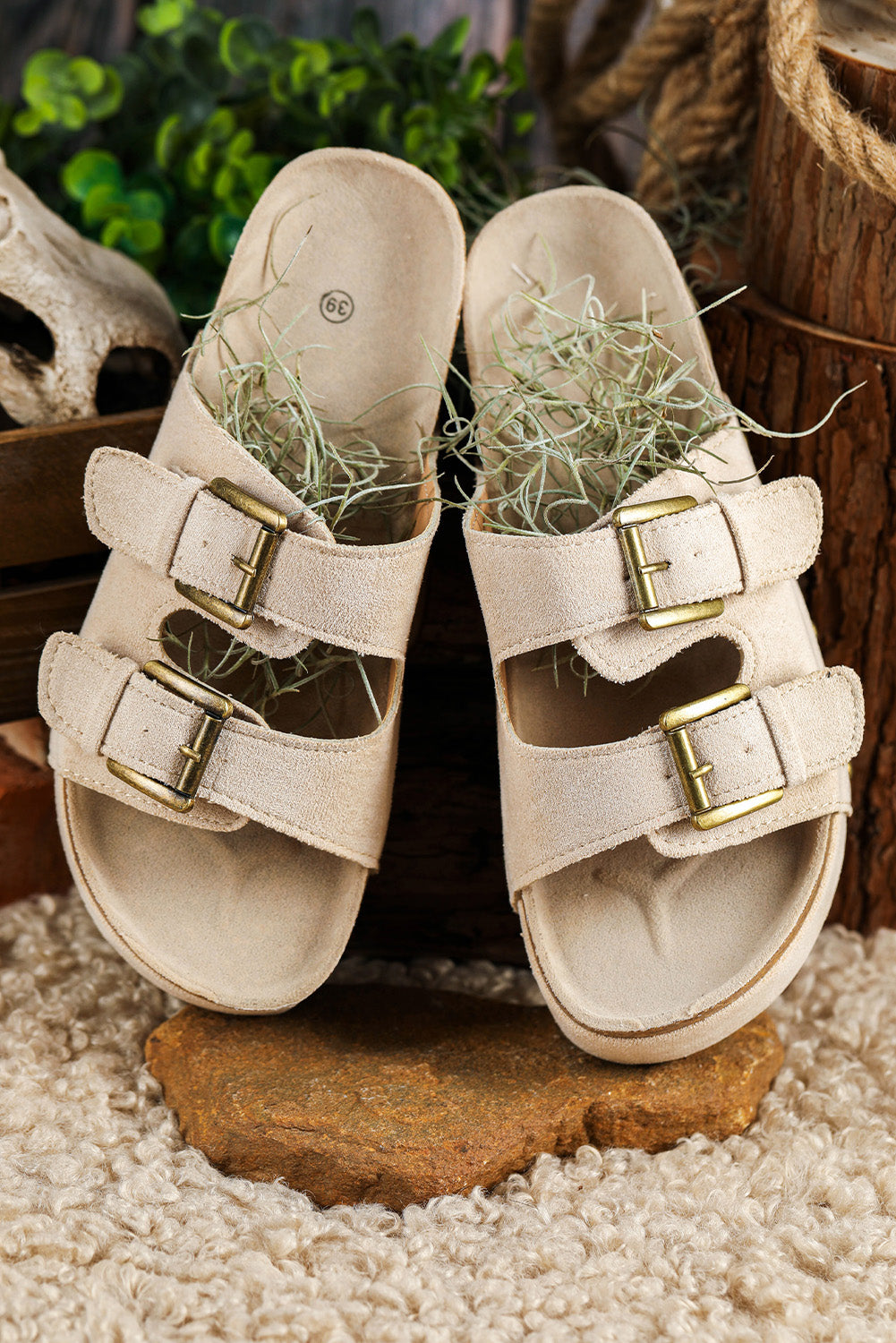 Suede Buckle Sandal Slippers