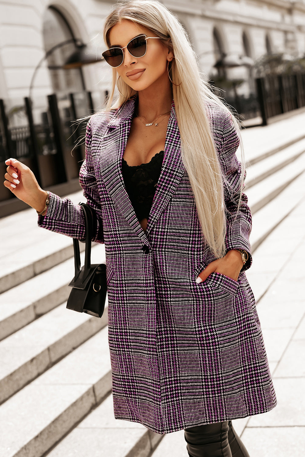 Plaid One Button Midi Coat