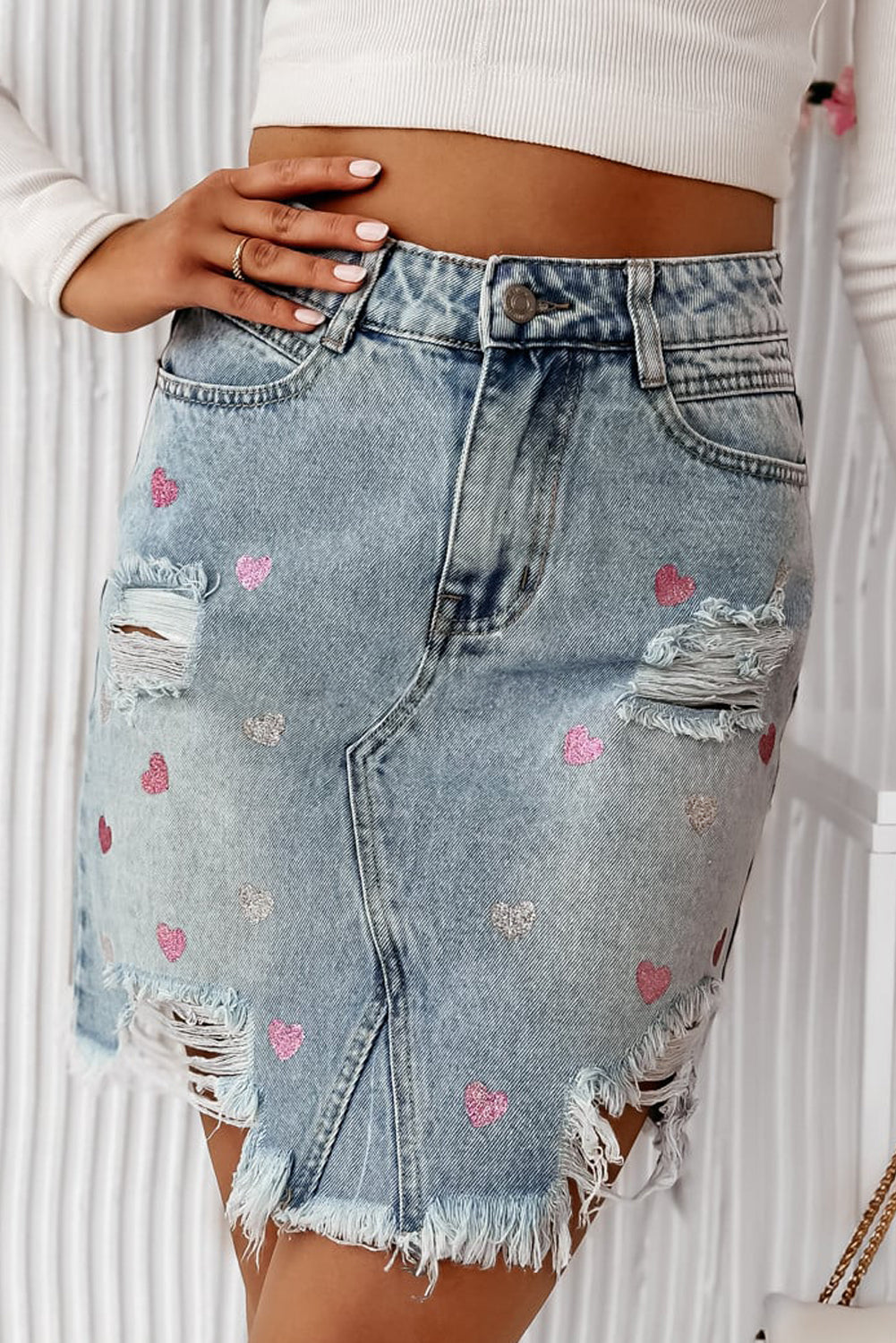 Heart Pattern Denim Mini Skirt