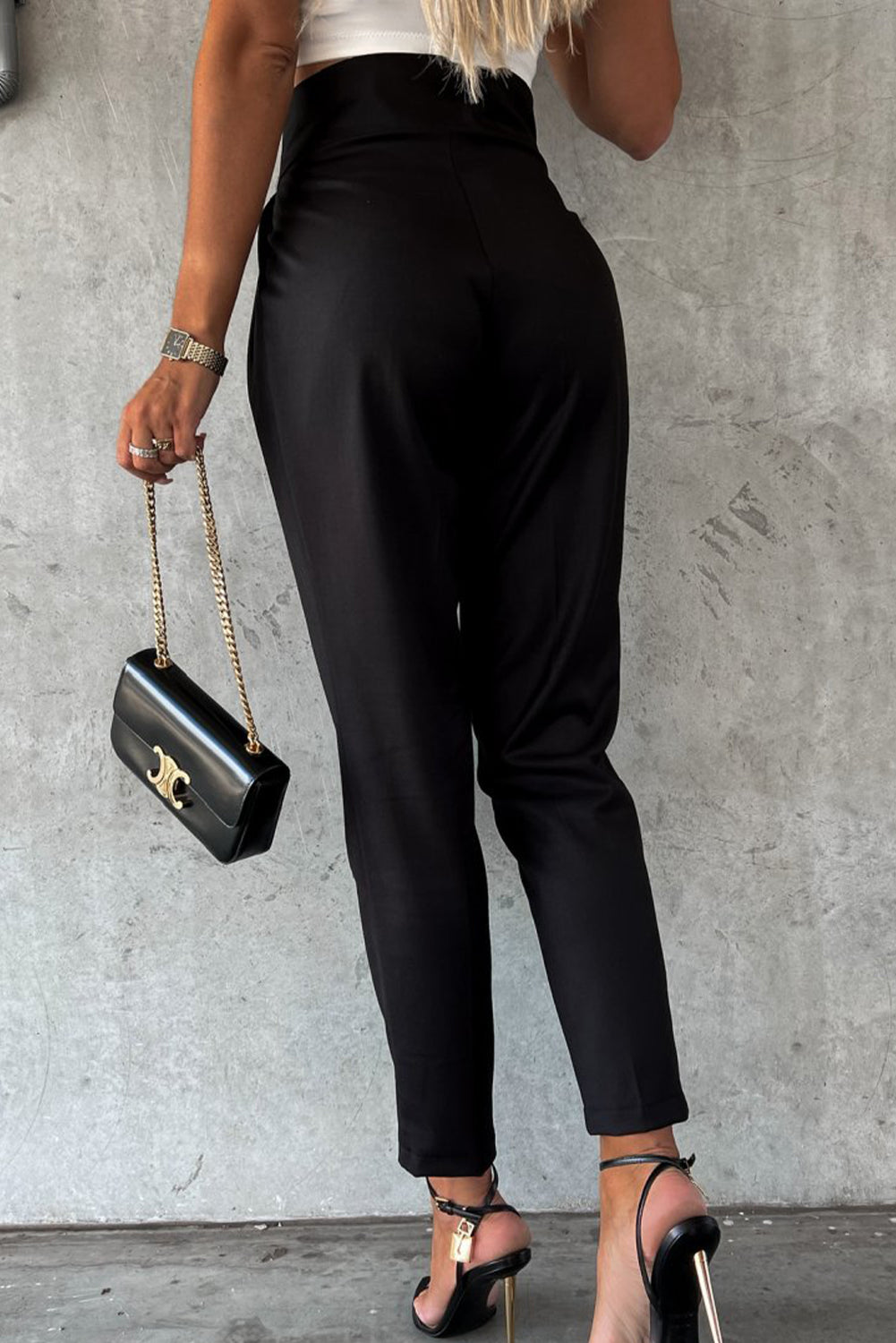 Button High Waist Tapered Pants