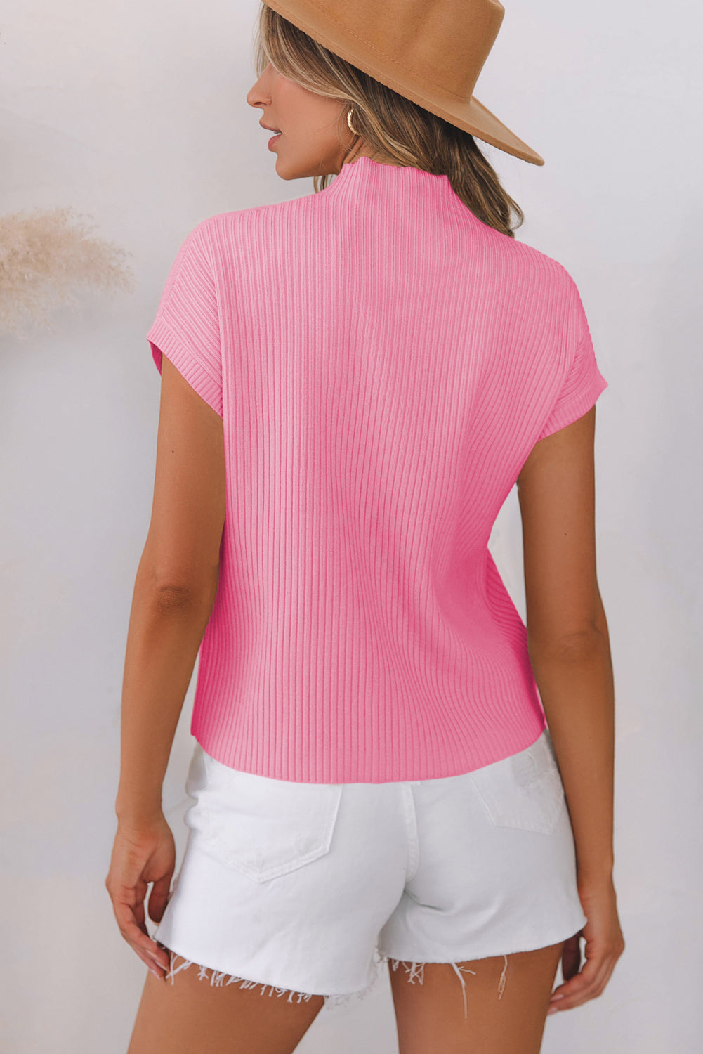 Pink Ribbed Knit Short Sweater