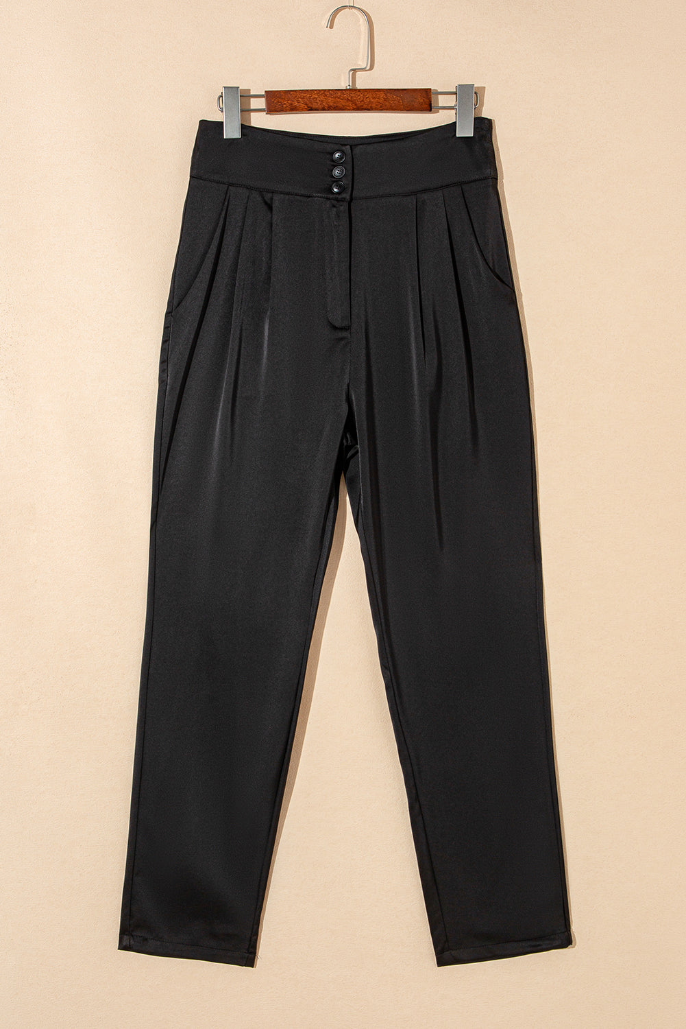 Button High Waist Tapered Pants