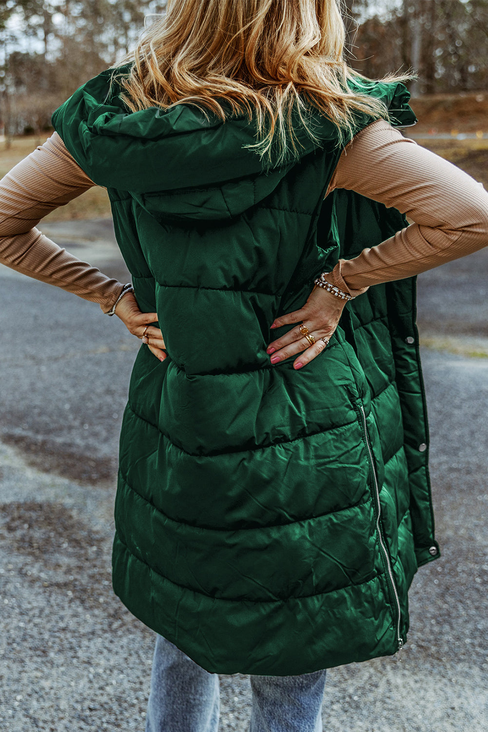 Hooded Long Quilted Vest