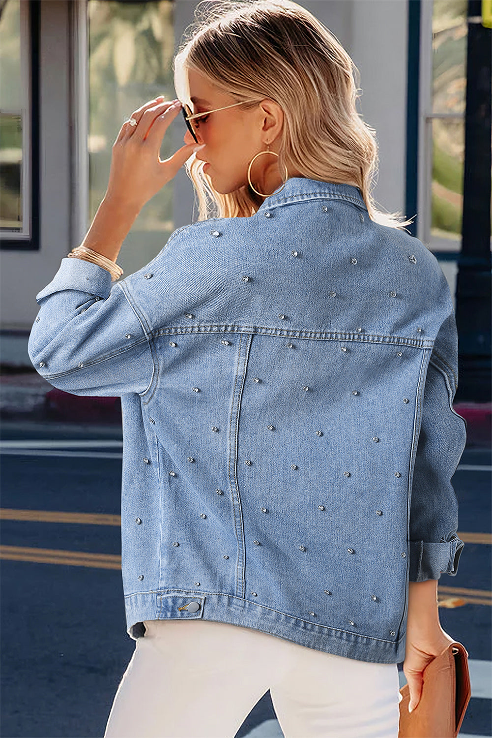 Mist Blue Rhinestones Denim Jacket