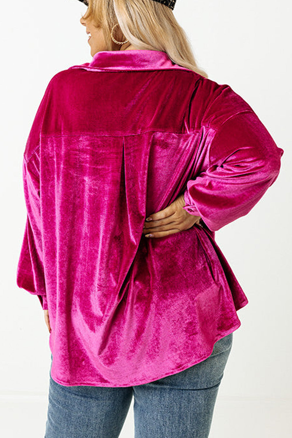 Bright Pink Velvet Drop Shoulder Shirt