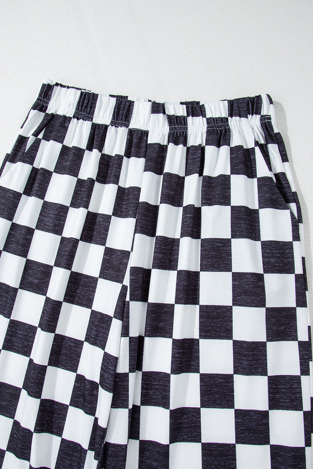 Black 2-Tone Checked High Waist Wide Leg Pants