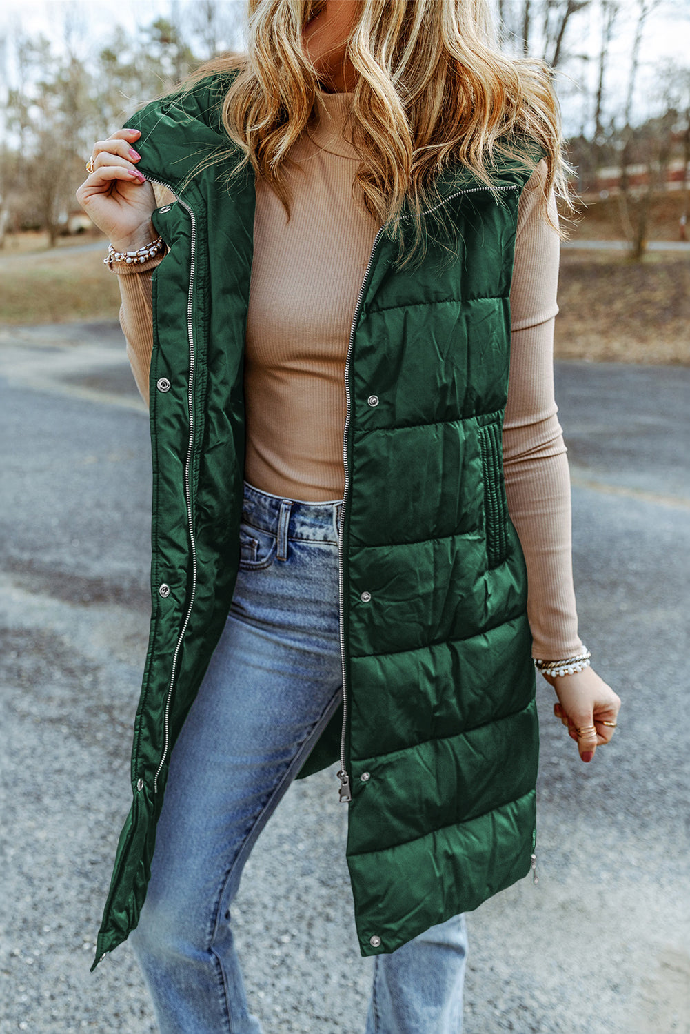 Hooded Long Quilted Vest