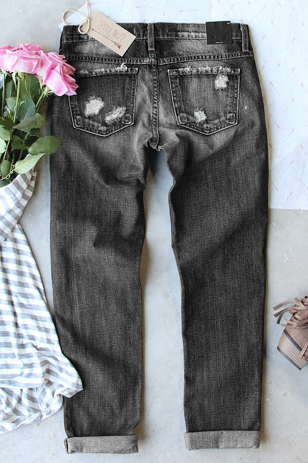 Gray Buttoned Pockets Jeans