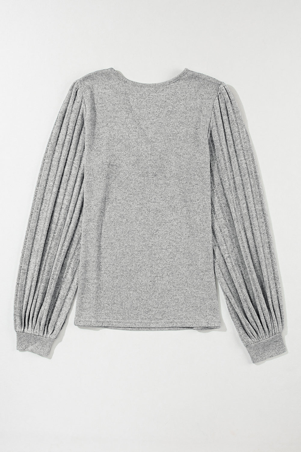 Buttoned V Neck Ribbed Puff Top