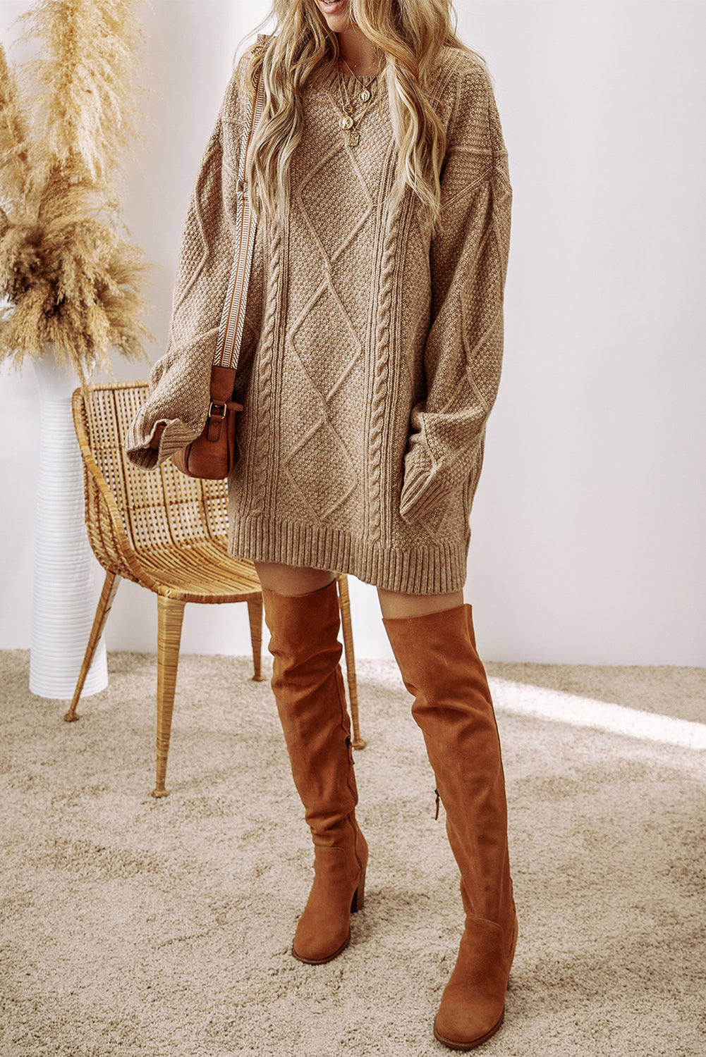 Cable Knit Drop Shoulder Loose Fit Sweater