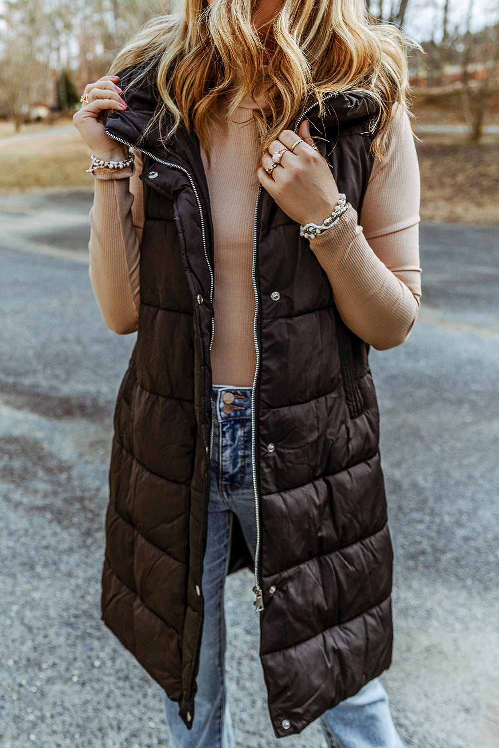 Hooded Long Quilted Vest