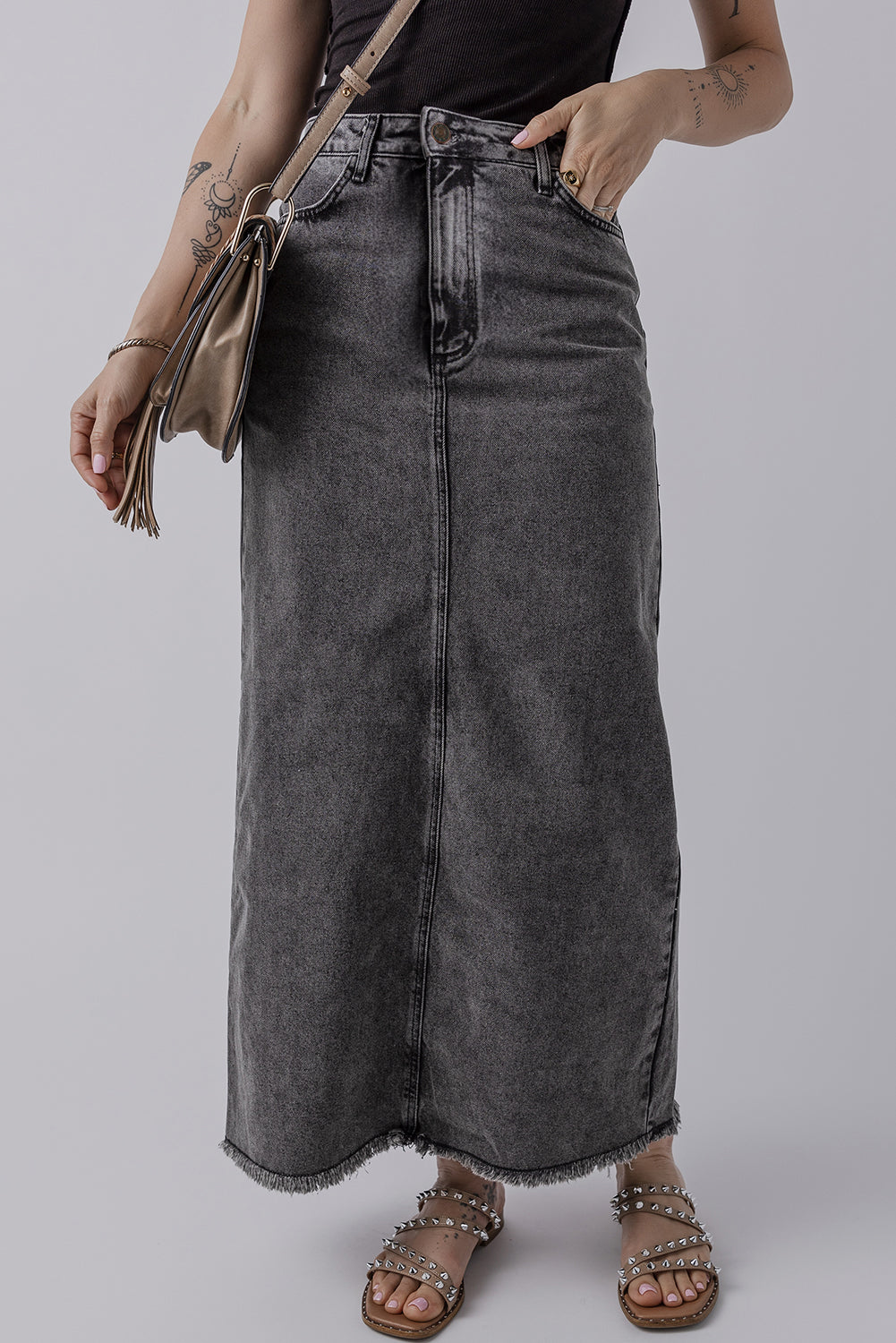 Denim Split High Waist Long Skirt