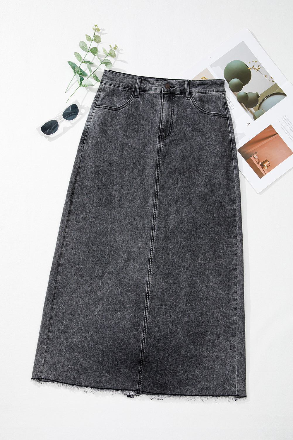 Denim Split High Waist Long Skirt