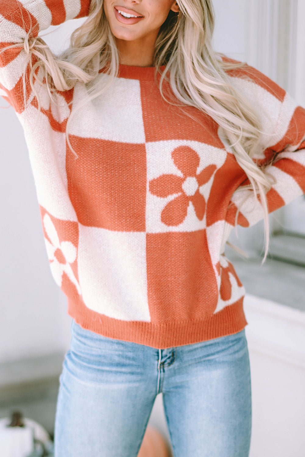 Checkered Floral Sweater