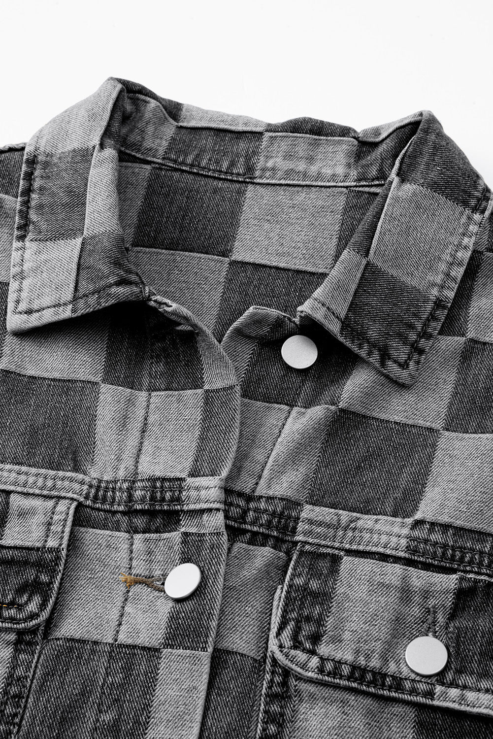 Checkered Button up Denim Jacket