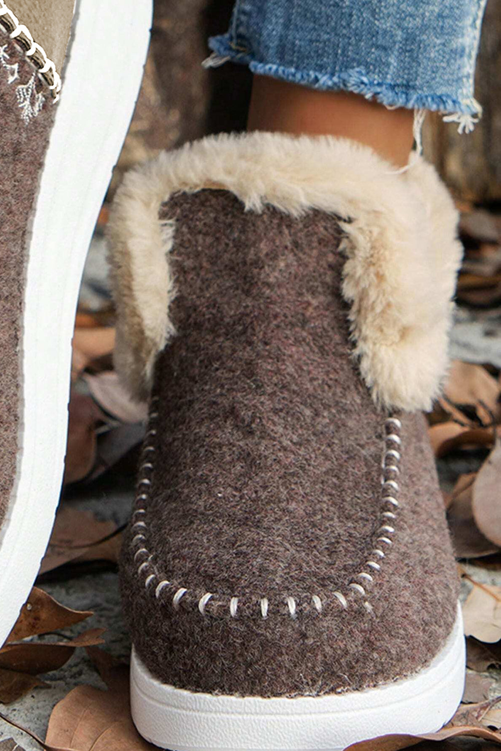 Suede Stitching Anklet Boots