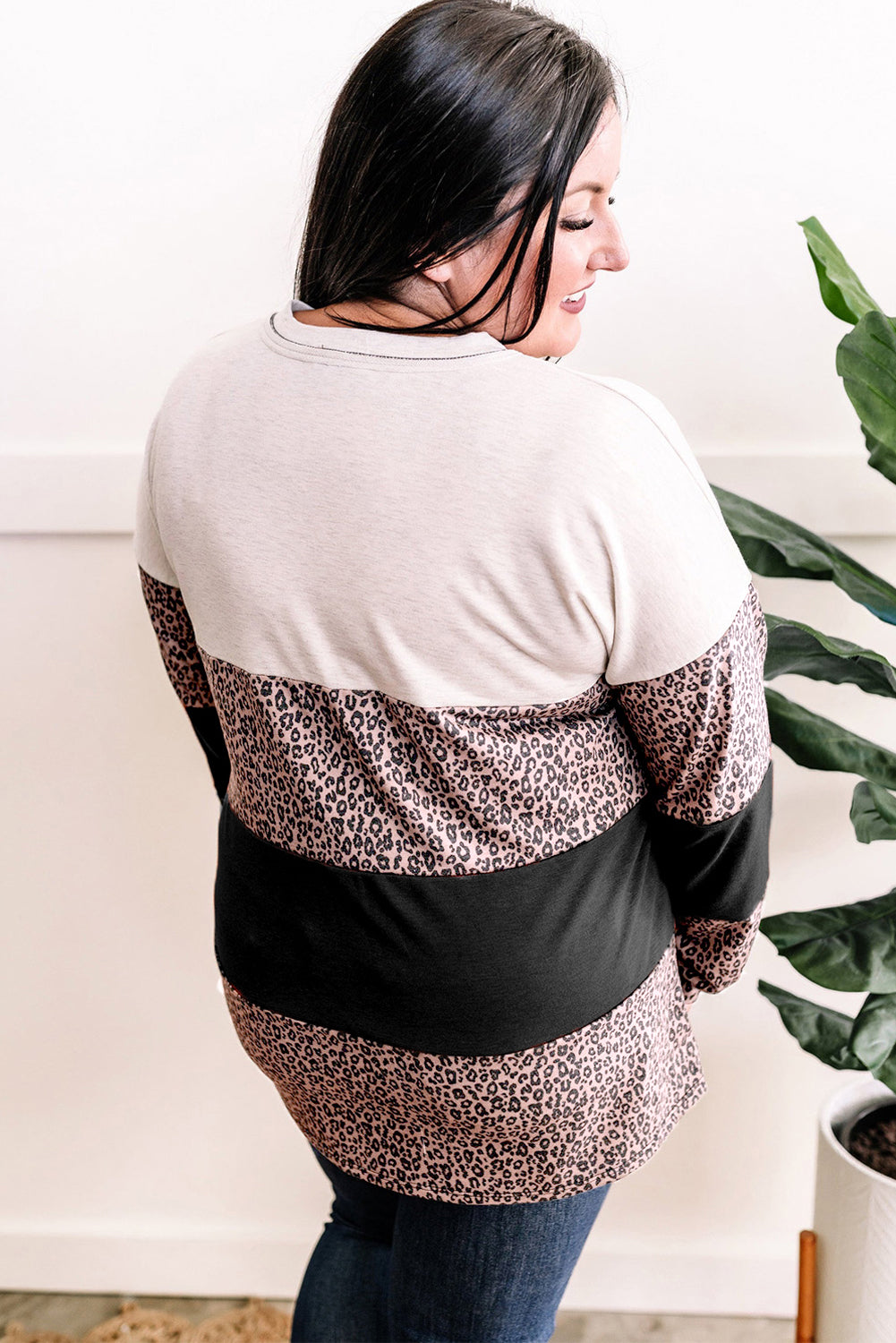 Leopard Print V Neck Long Sleeve