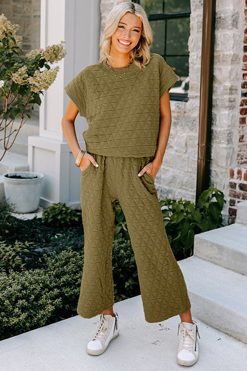 Sage Green Short Sleeve Wide Leg Set