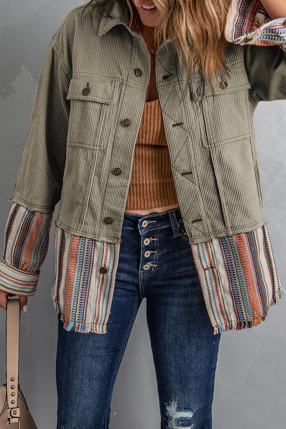 Color Block Corduroy Jacket