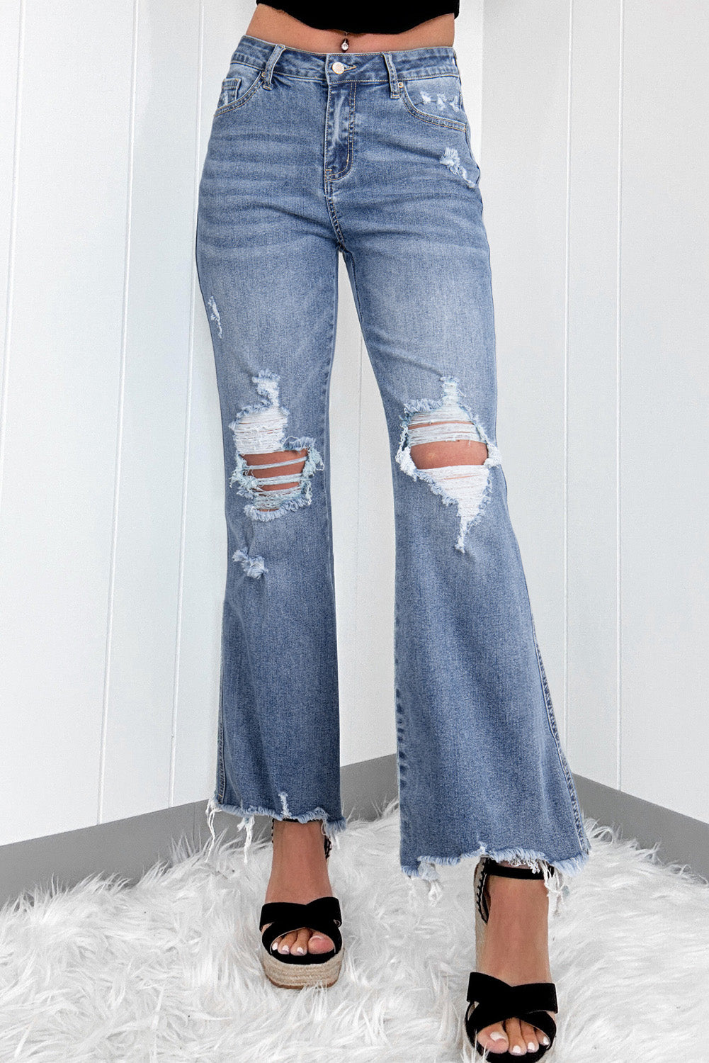 Dusk Blue High Rise Ripped Jeans