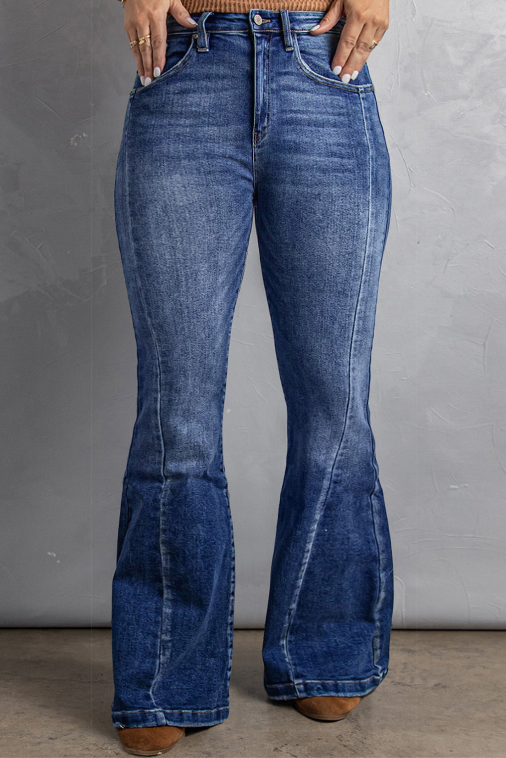 Dark Blue Washed Flare Jeans