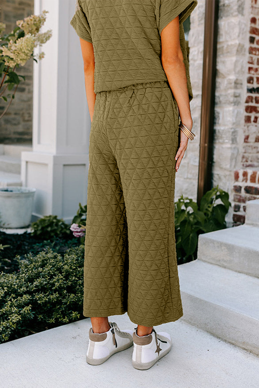 Sage Green Short Sleeve Wide Leg Set