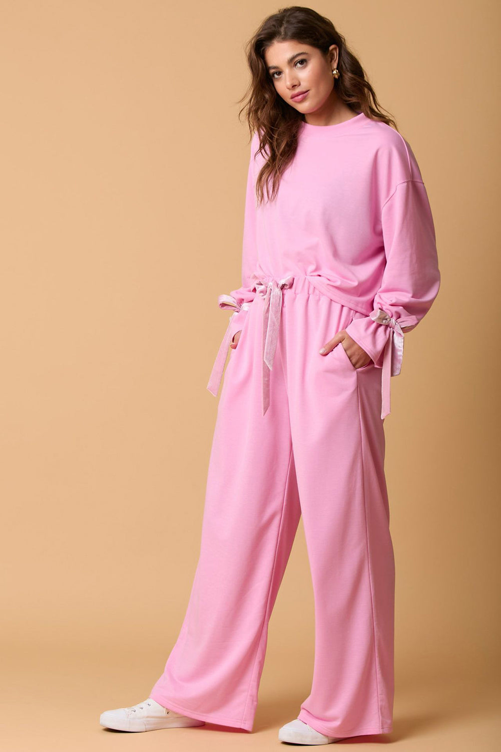 Drawstring Long Sleeve Top and Pants Set