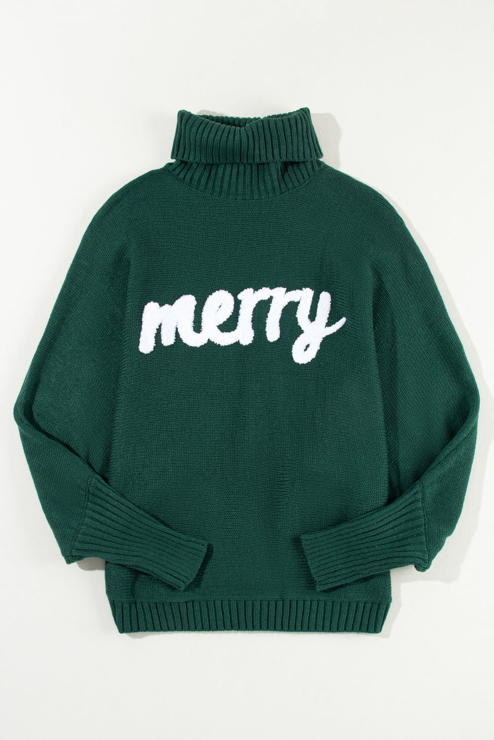 Merry Letter Embroidered High Neck Sweater