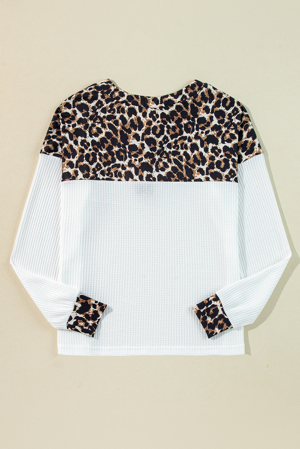 Leopard Waffle Knit Button V Neck Top