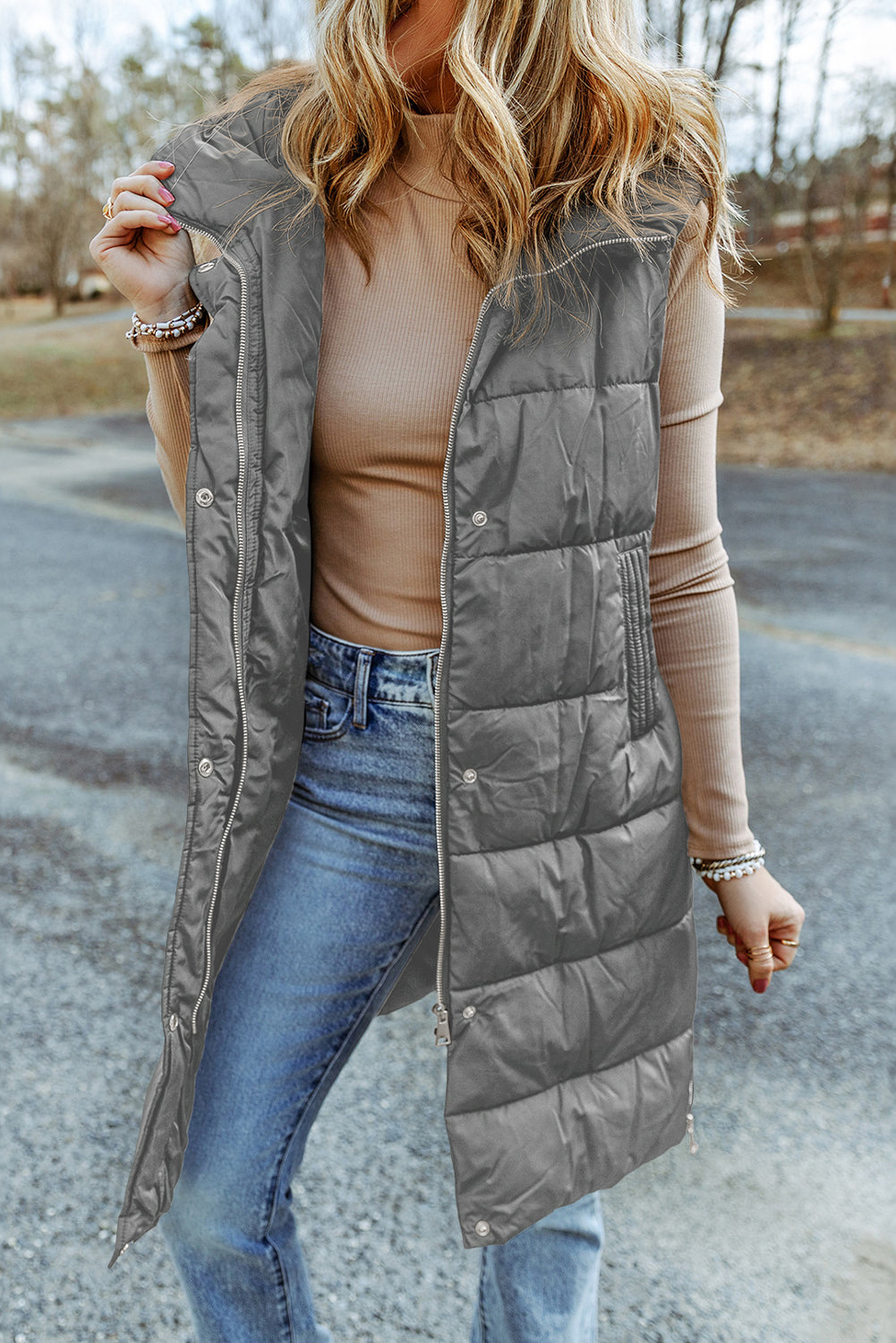 Hooded Long Quilted Vest