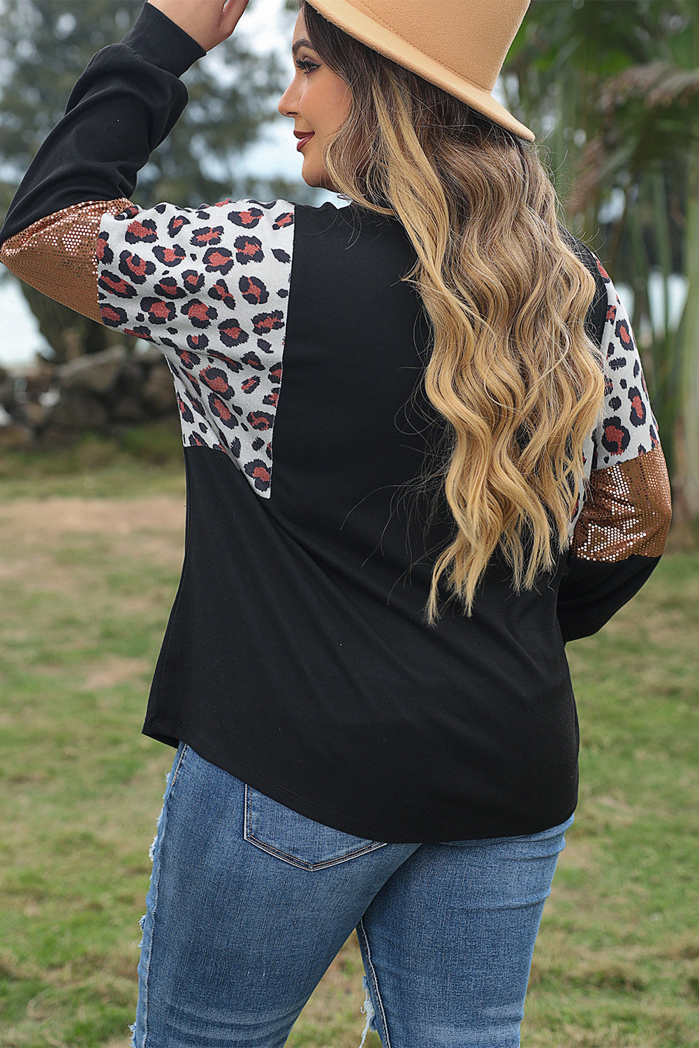 Leopard Sequin Long Sleeve Top