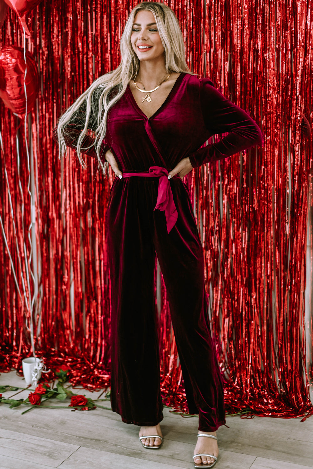 Velvet Cut out Back Wide Leg Jumpsuit