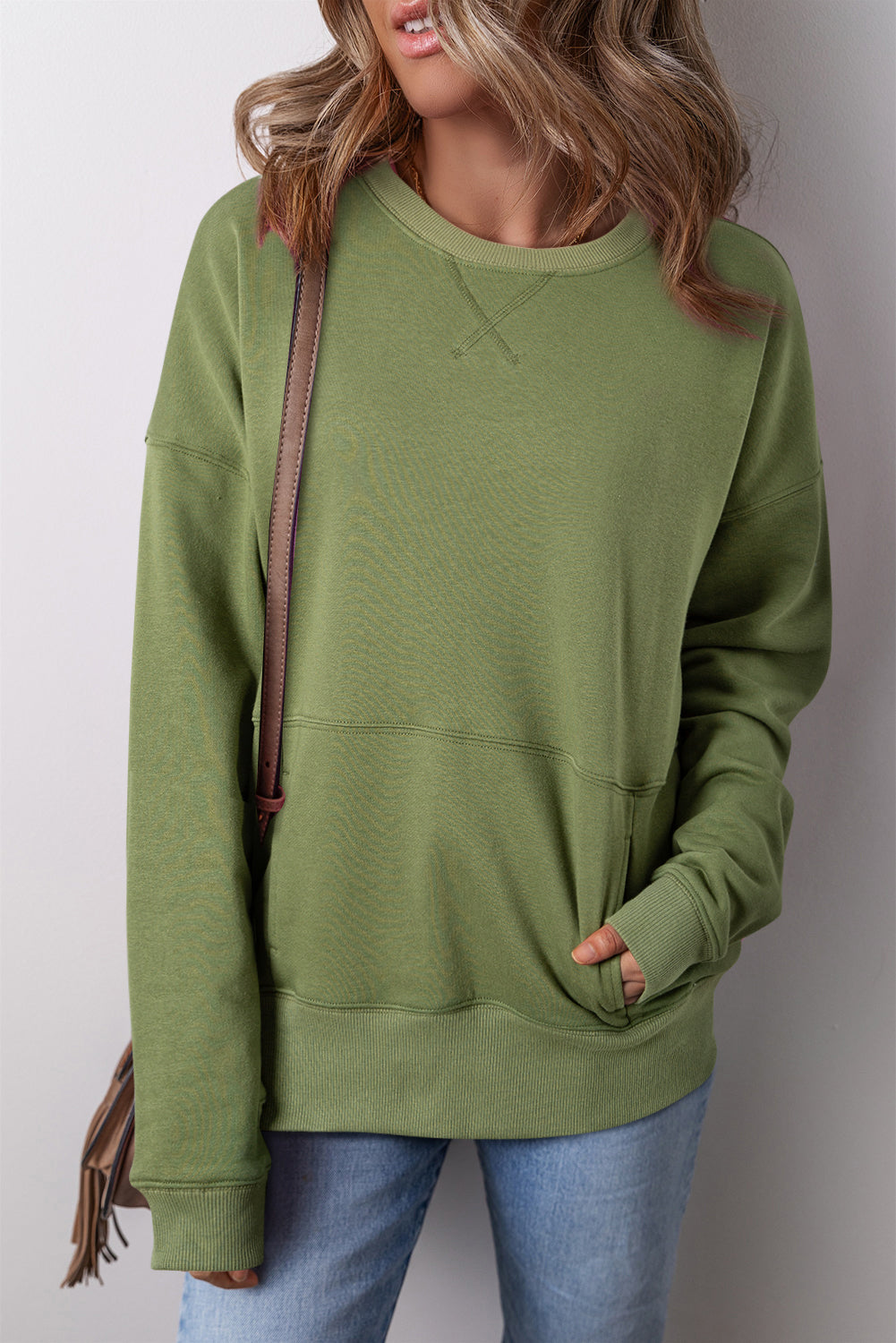 Drop Shoulder Crisscross Loose Sweatshirt