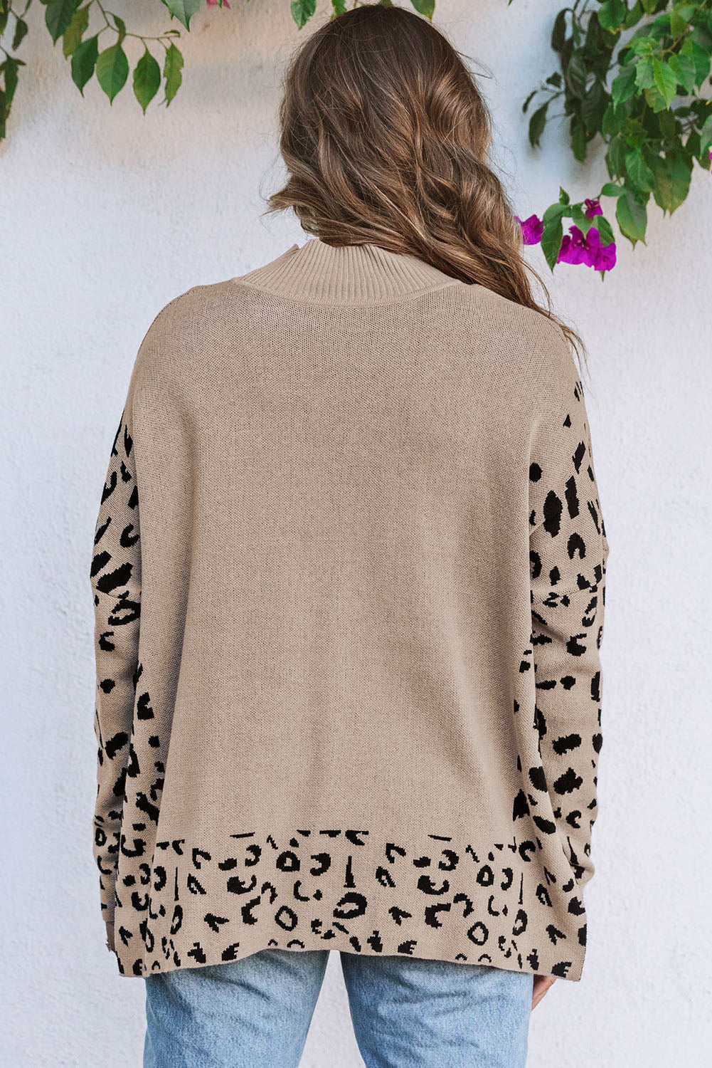 Khaki Leopard High Neck Oversized Sweater