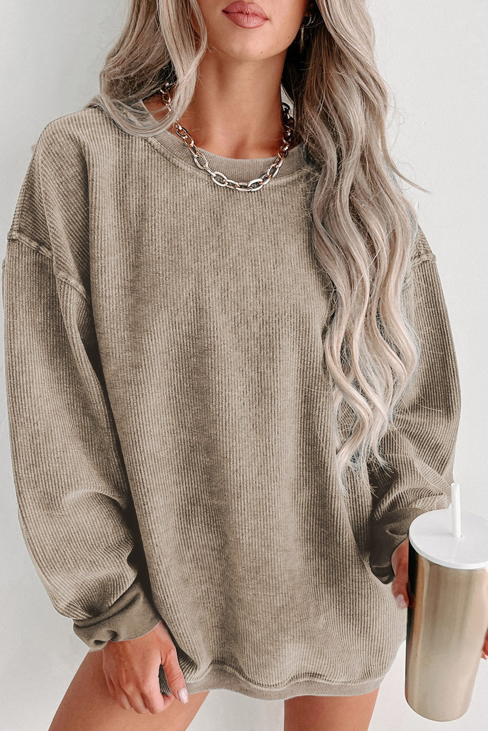 Knit Round Neck Pullover Sweatshirt