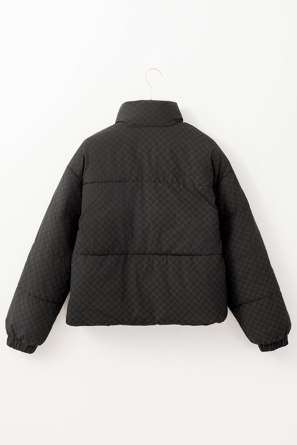 Checkerboard Zipper Puffer Jacket