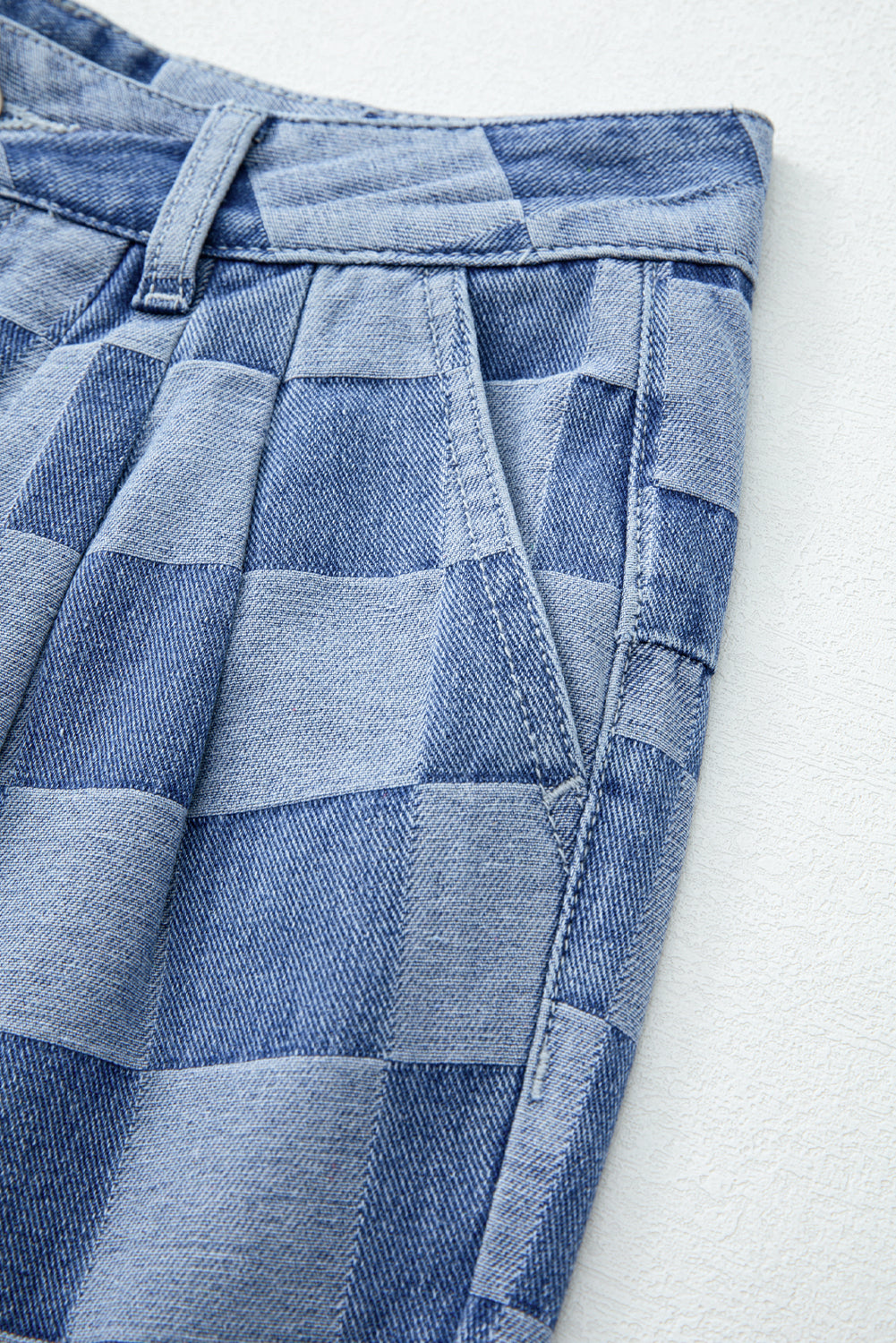 Checkered Denim Wide Leg Jeans