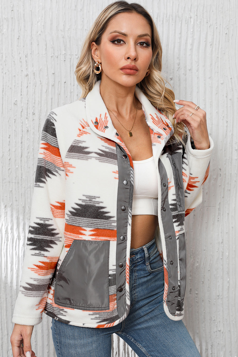 Aztec Fleece Button Jacket