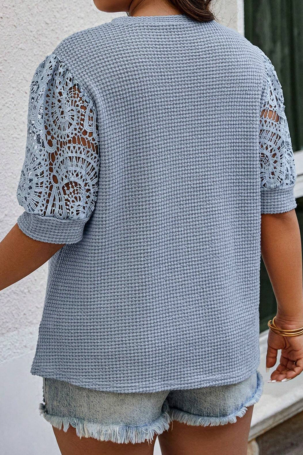 Knit Lace Sleeve T Shirt