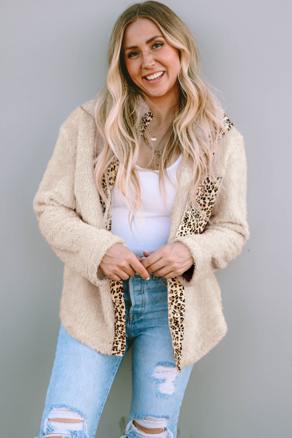 Leopard Zipped Pocket Fleece Jacket