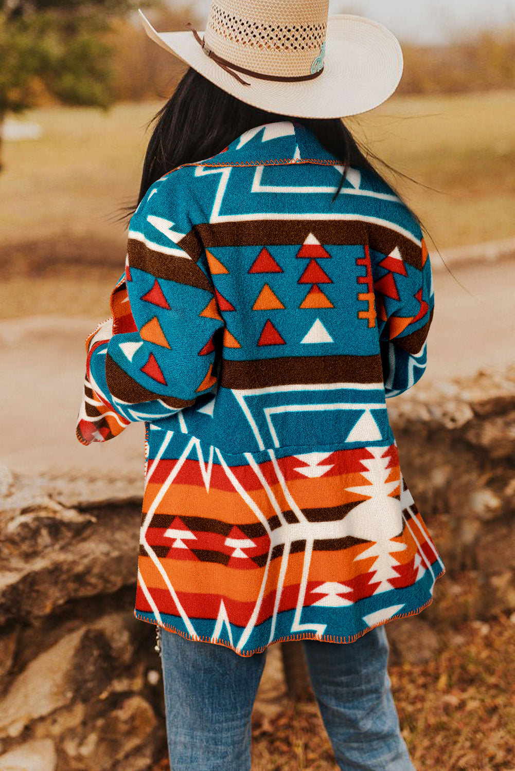 Sky Blue Aztec Sleeve Jacket