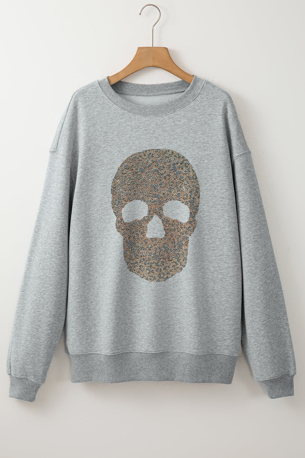 Rhinestone Skull Drop Shoulder Sweatshirt