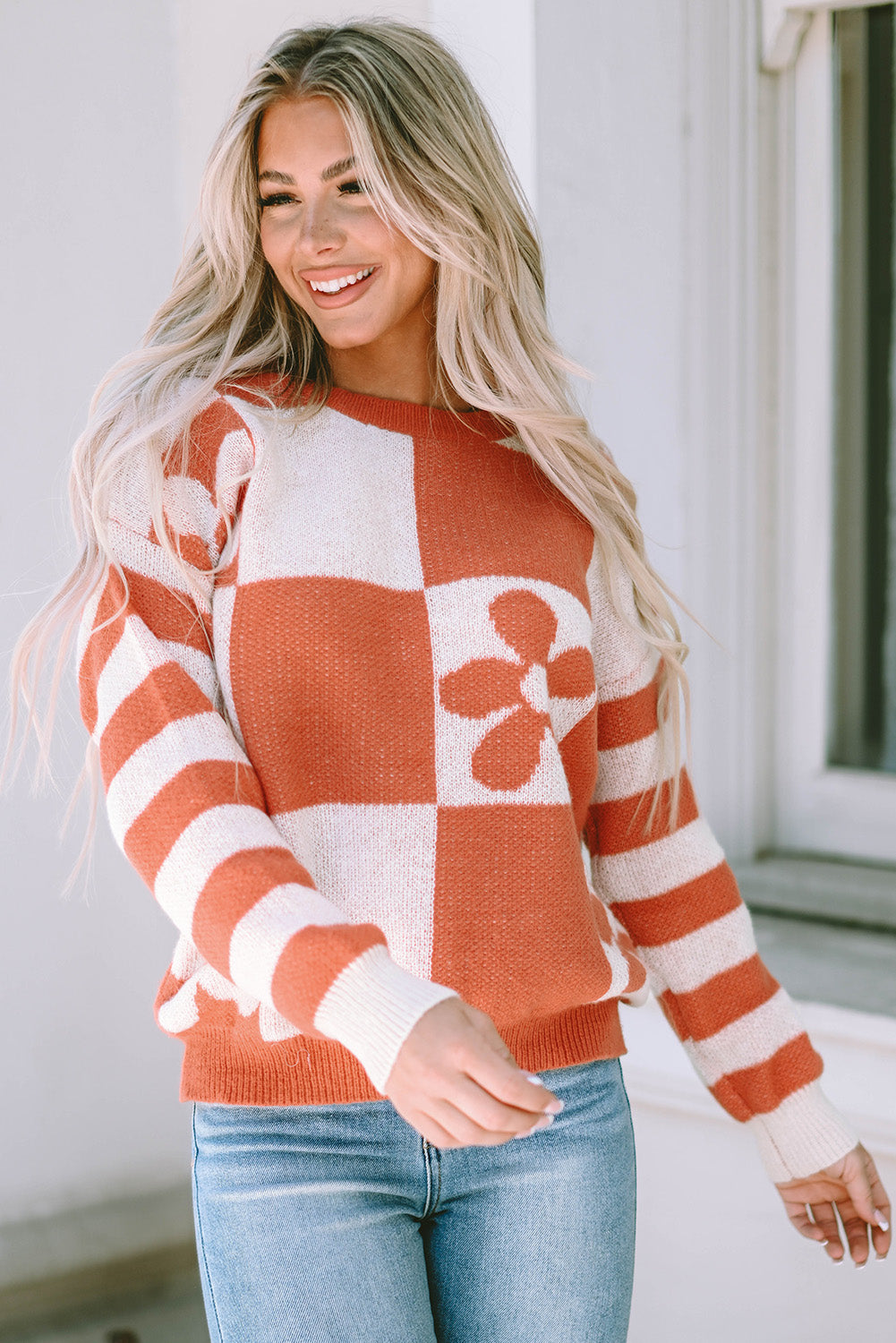 Checkered Floral Sweater