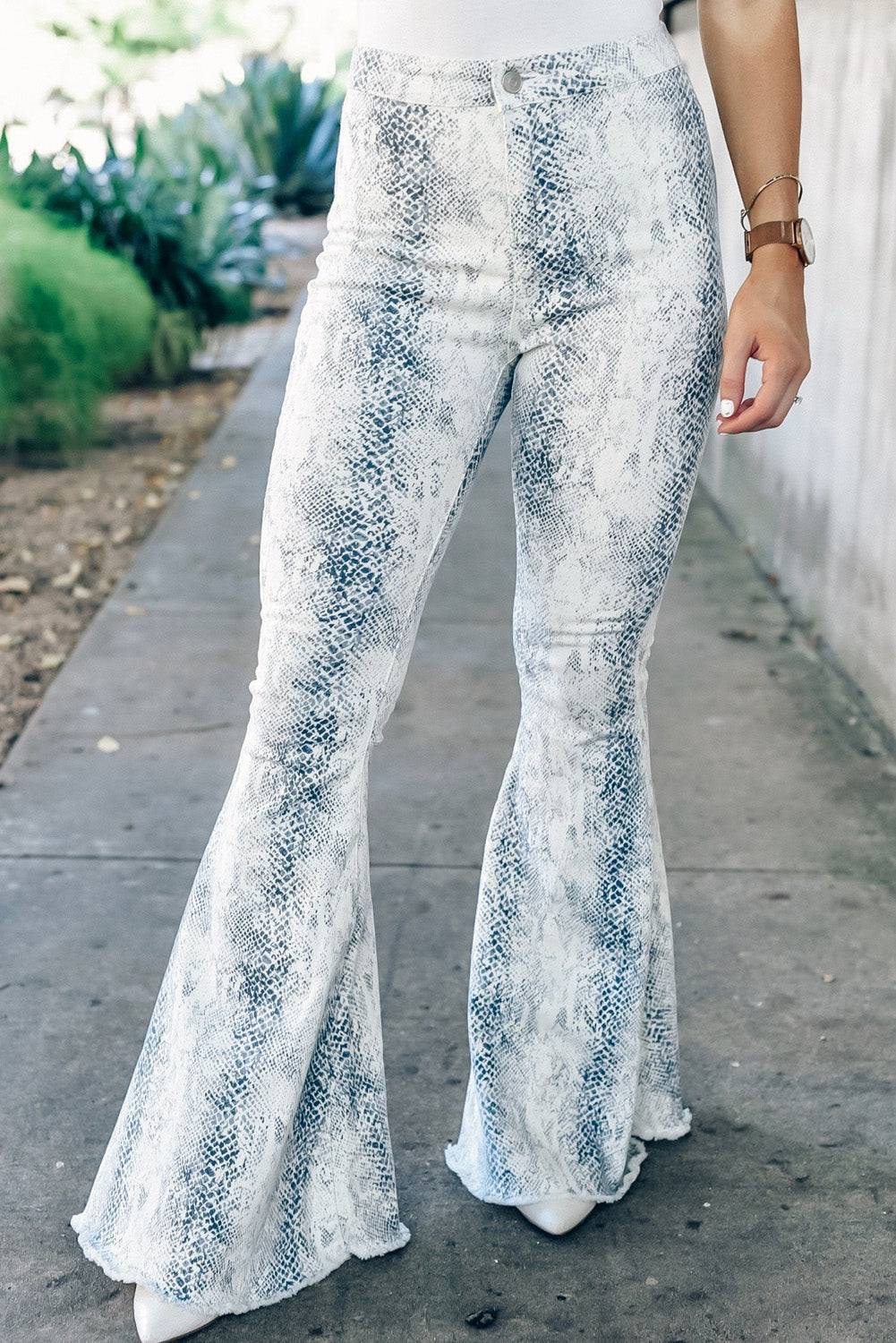 High Waist Snakeskin Flare Pants