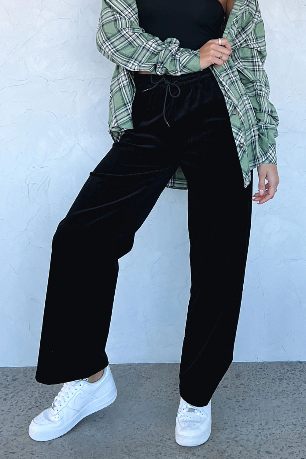 Drawstring Waist Wide Leg Pants